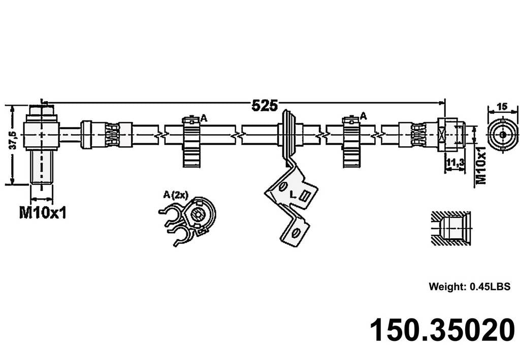 Centric Parts Brake Hose  top view frsport 150.35020