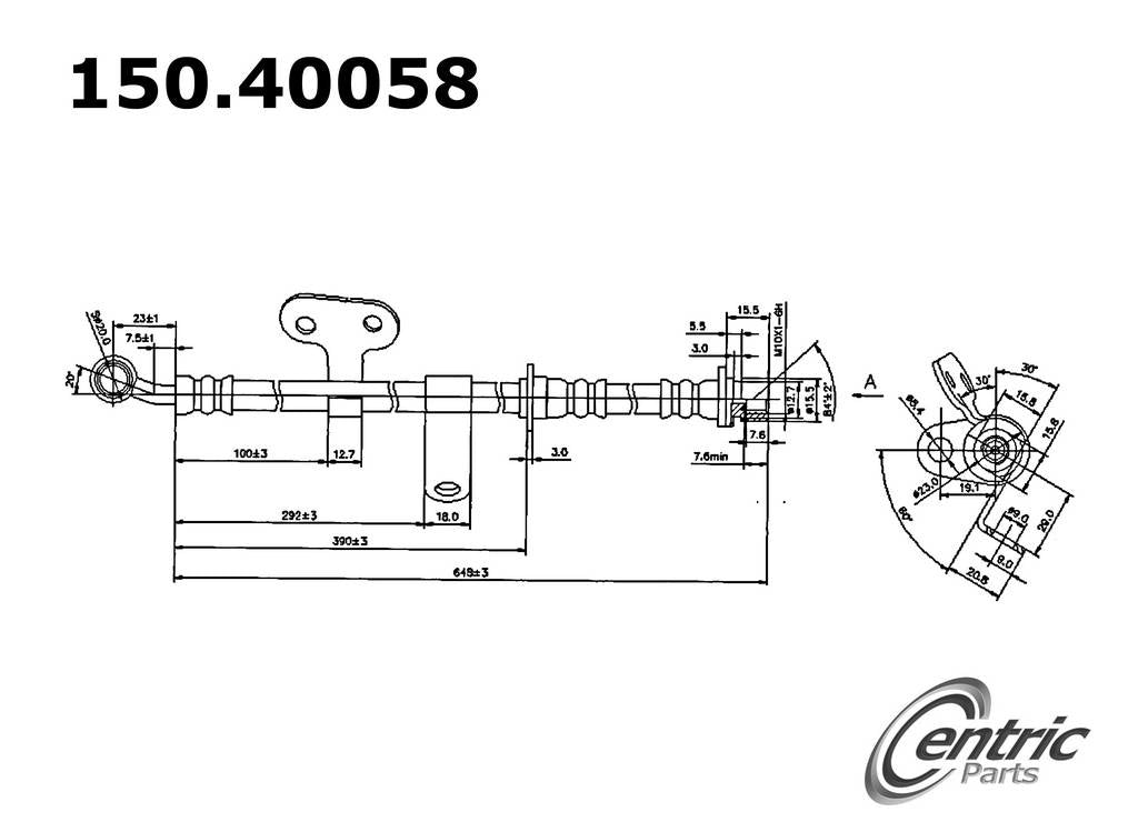 Centric Parts Brake Hose  top view frsport 150.40058