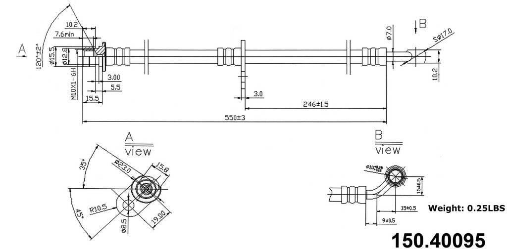 Centric Parts Brake Hose  top view frsport 150.40095