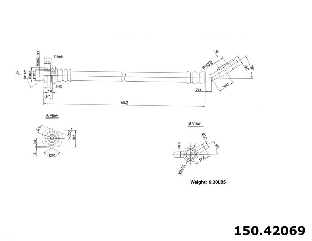 Centric Parts Brake Hose  top view frsport 150.42069