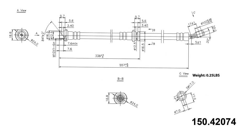Centric Parts Brake Hose  top view frsport 150.42074