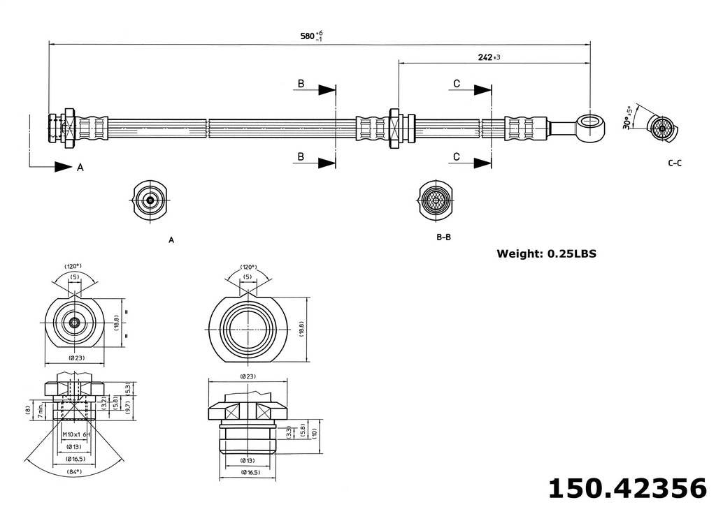 StopTech Brake Hose  top view frsport 150.42356