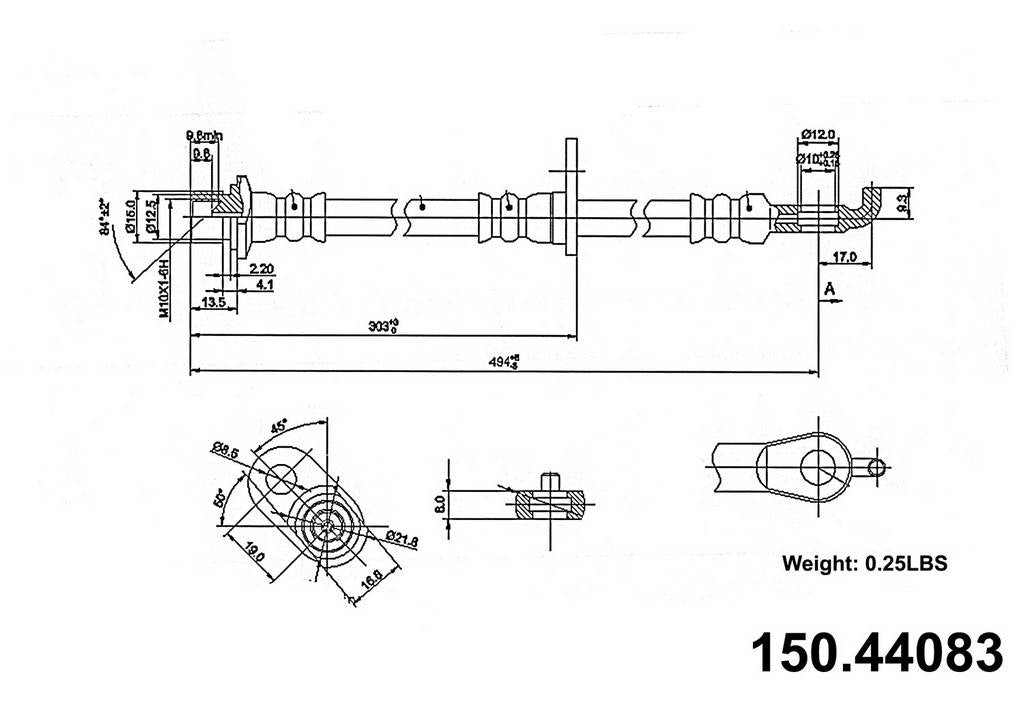 Stoptech Centric Brake Hose - Front Right 150.44083