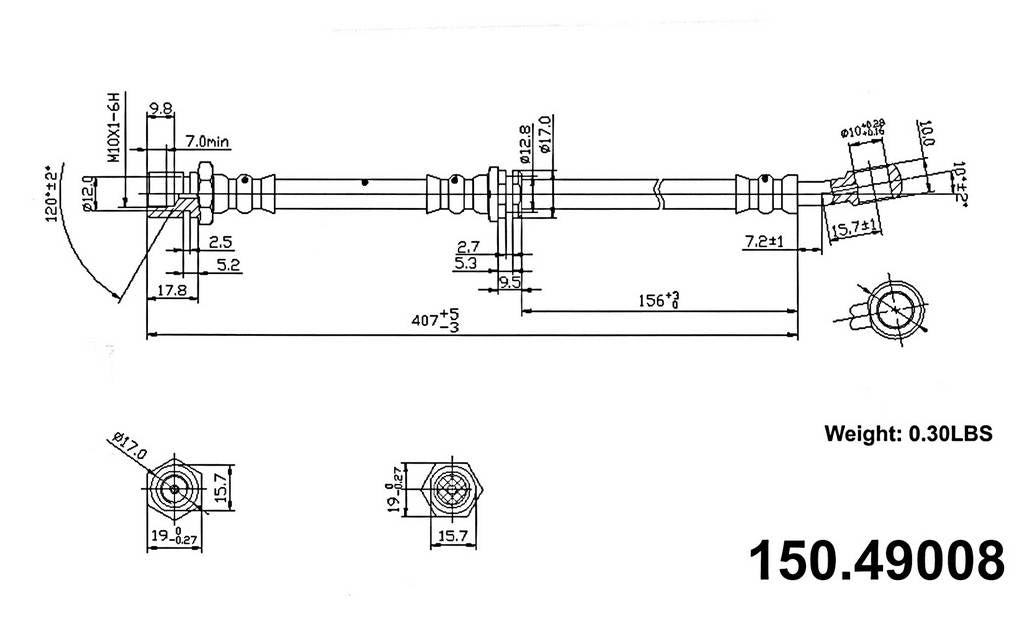 StopTech Brake Hose  top view frsport 150.49008