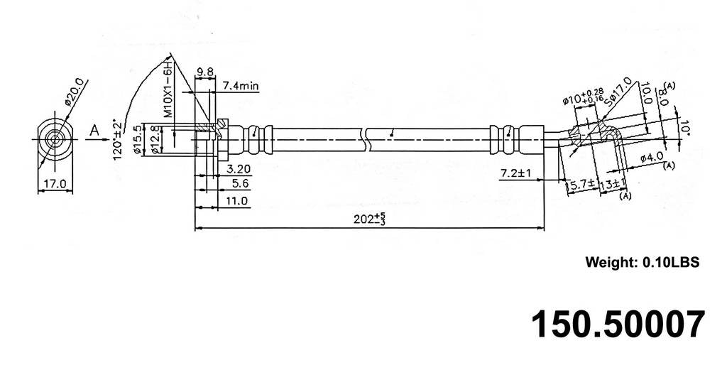 Centric Parts Brake Hose  top view frsport 150.50007