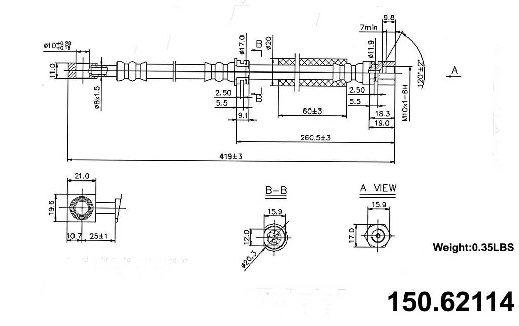 Centric Parts Brake Hose  top view frsport 150.62114
