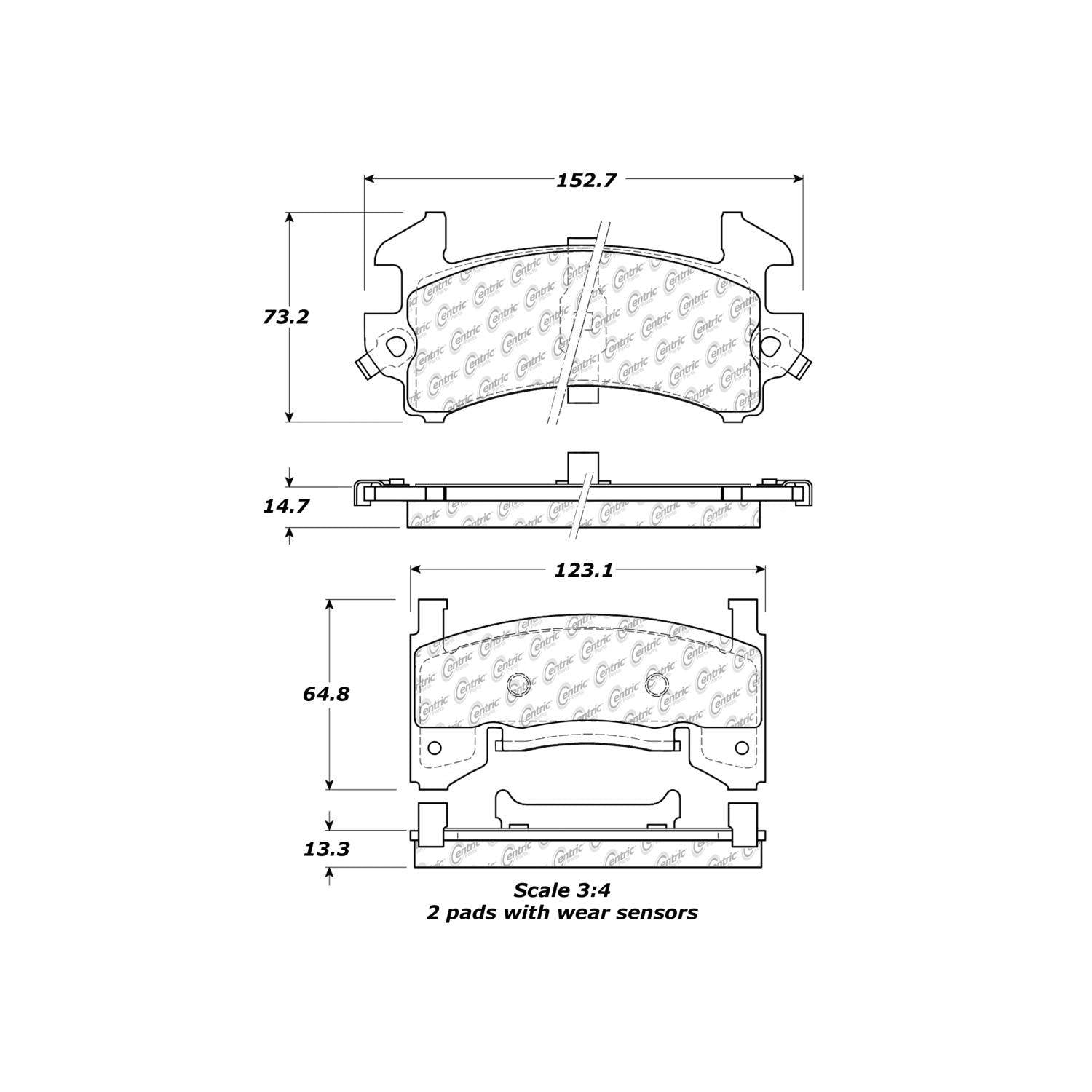 centric parts premium semi-metallic brake pads with shims and hardware  frsport 300.01540