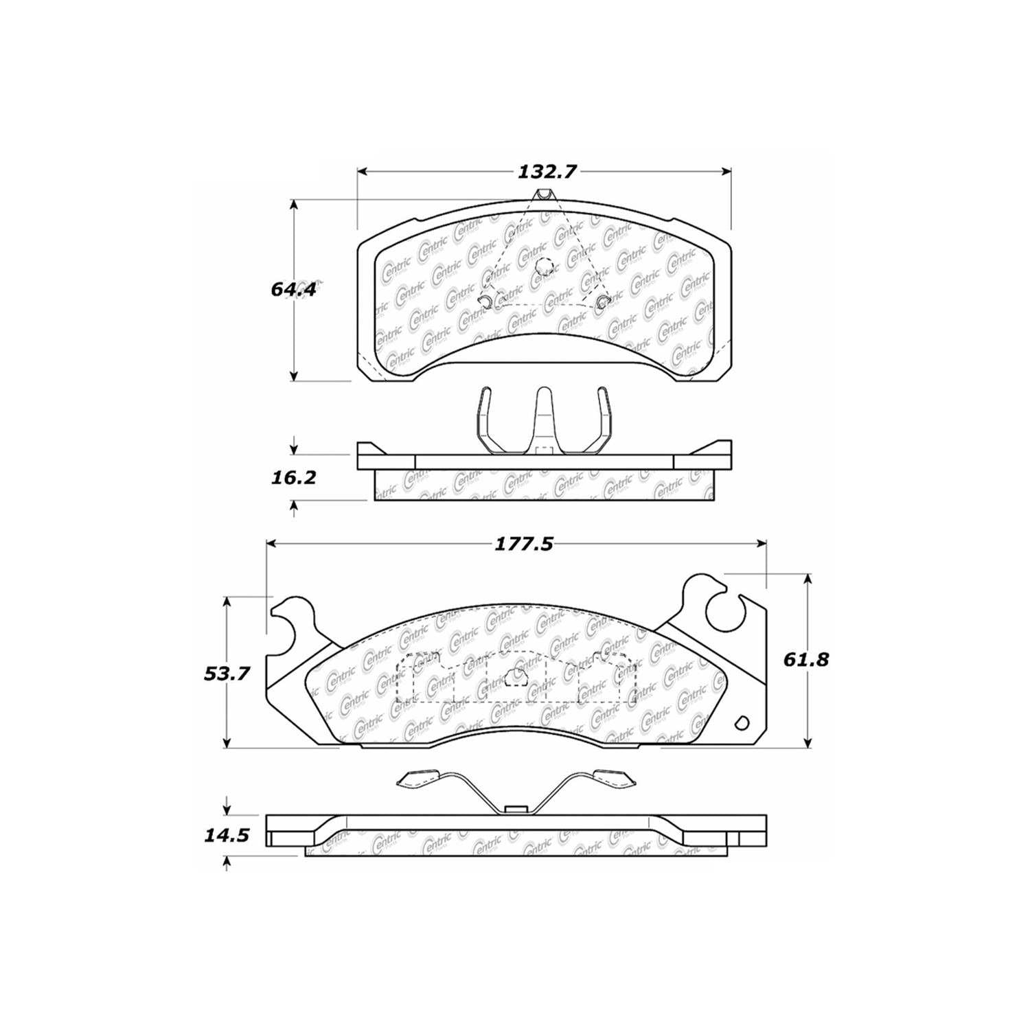 centric parts premium semi-metallic brake pads with shims and hardware  frsport 300.03100