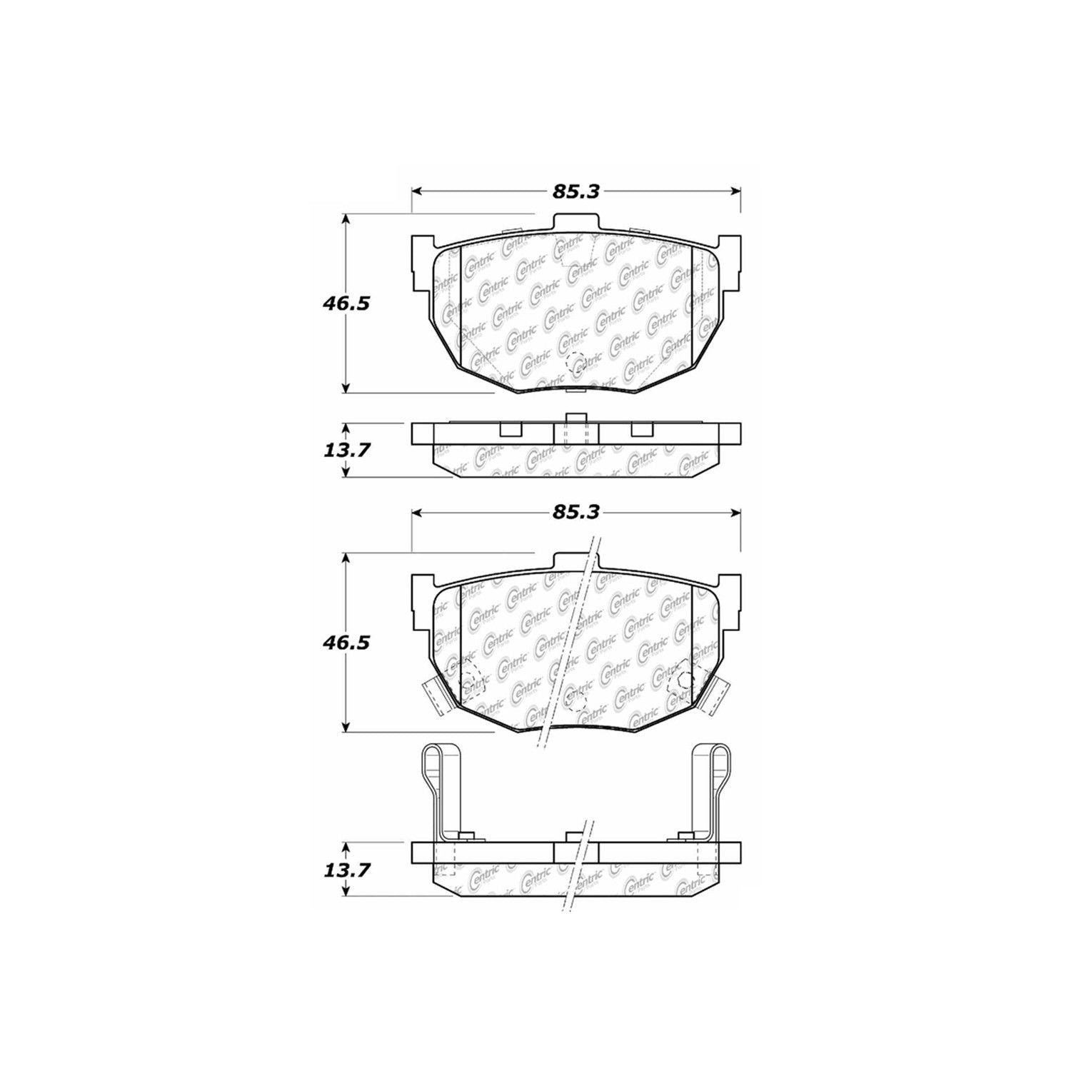 centric parts premium semi-metallic brake pads with shims and hardware  frsport 300.03230