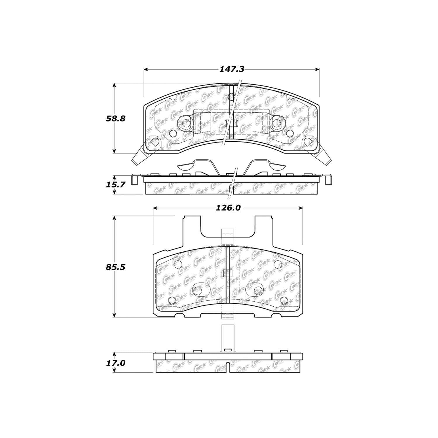 centric parts premium semi-metallic brake pads with shims and hardware  frsport 300.03700