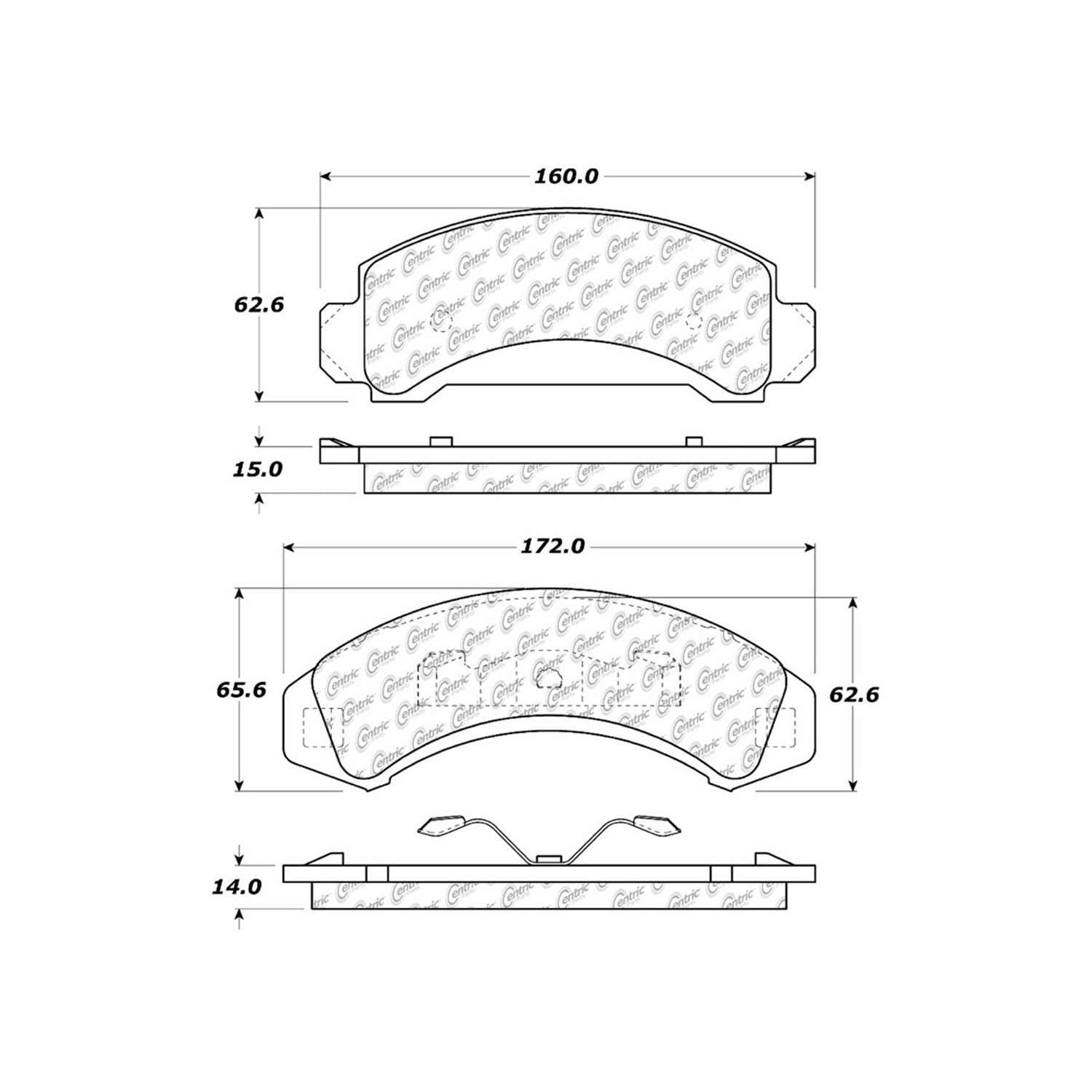 centric parts premium semi-metallic brake pads with shims and hardware  frsport 300.03870