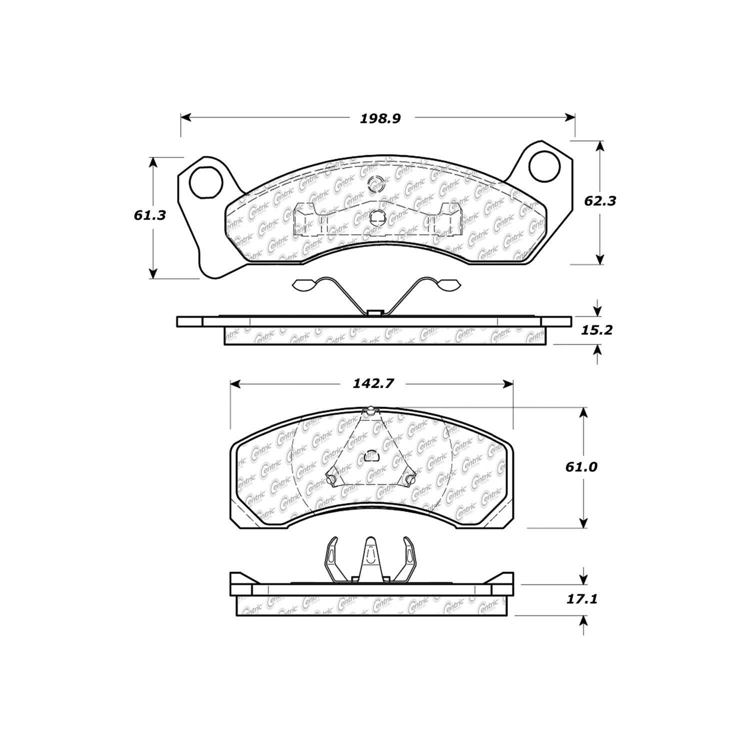 centric parts premium semi-metallic brake pads with shims and hardware  frsport 300.04310