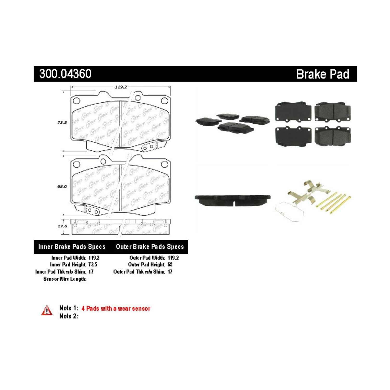 centric parts premium semi-metallic brake pads with shims and hardware  frsport 300.04360