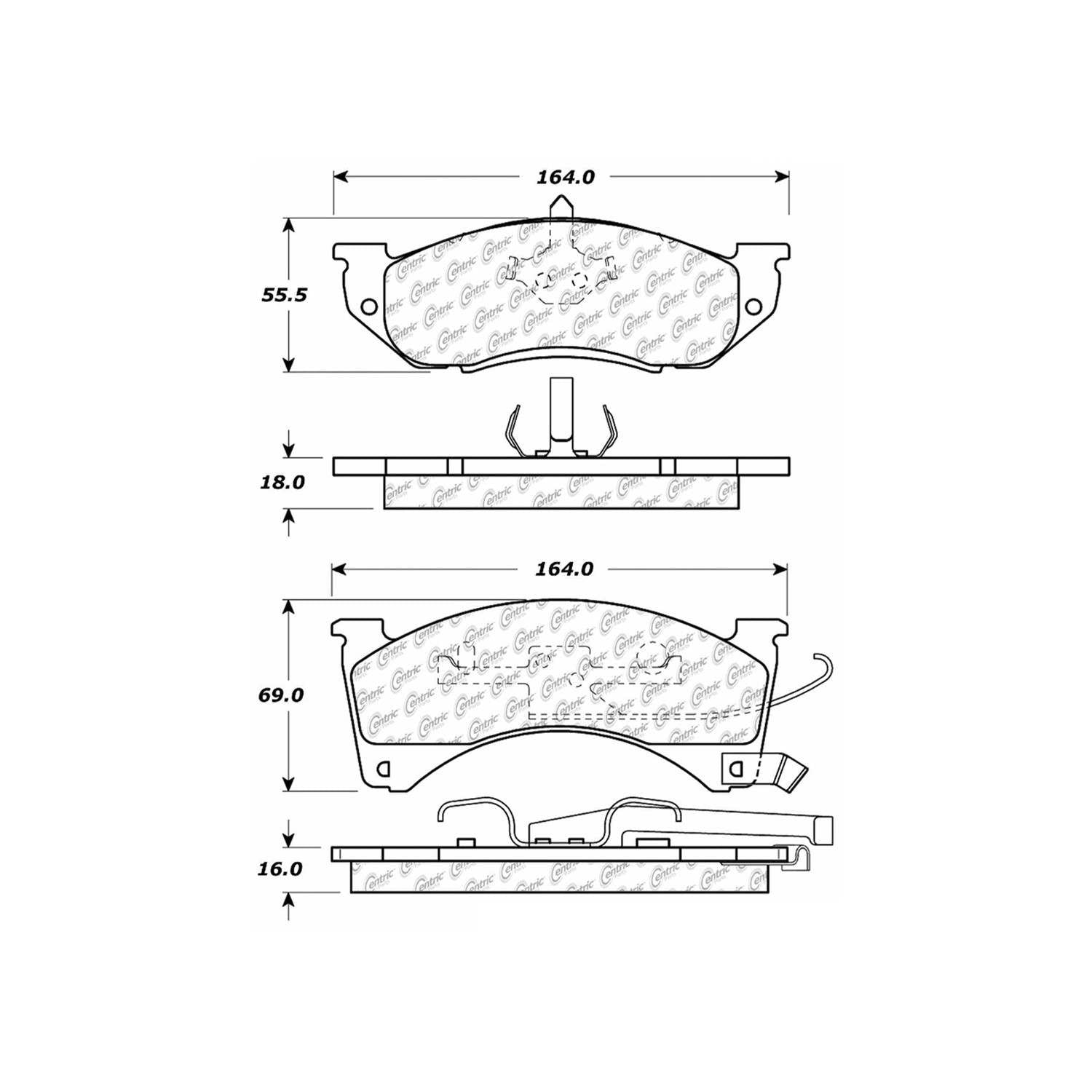 centric parts premium semi-metallic brake pads with shims and hardware  frsport 300.04780