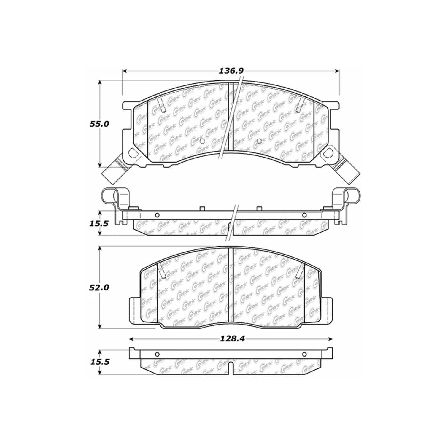 centric parts premium semi-metallic brake pads with shims and hardware  frsport 300.05000