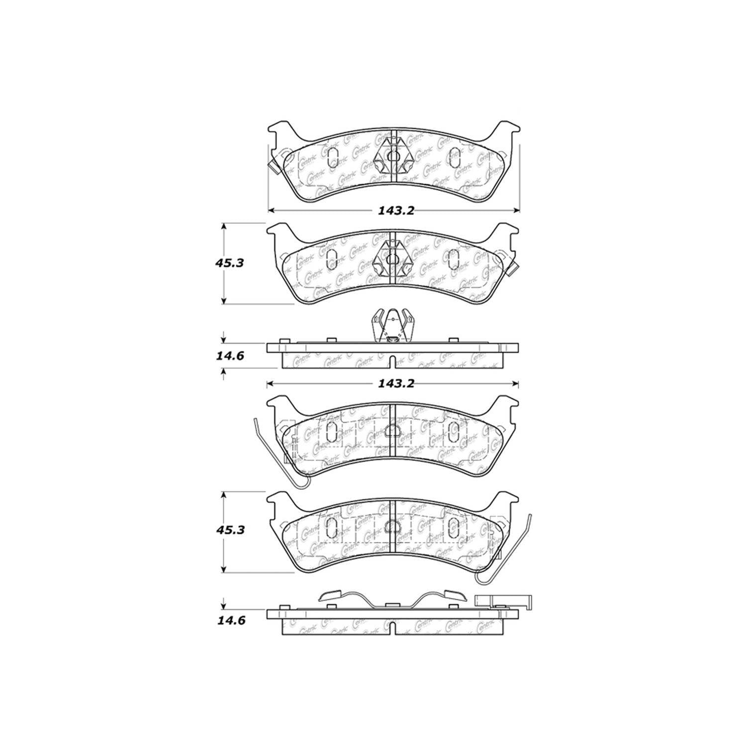 centric parts premium semi-metallic brake pads with shims and hardware  frsport 300.06660