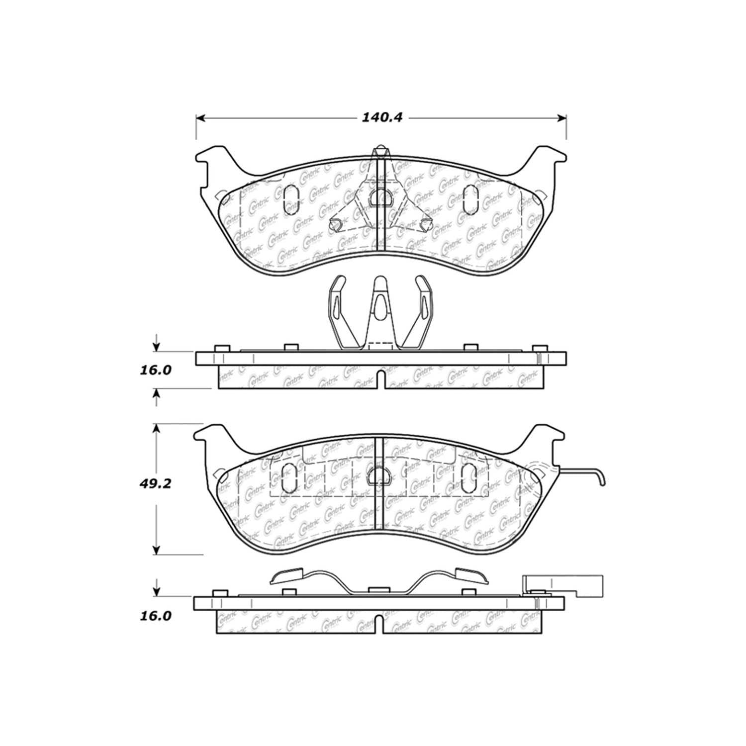 centric parts premium semi-metallic brake pads with shims and hardware  frsport 300.06740