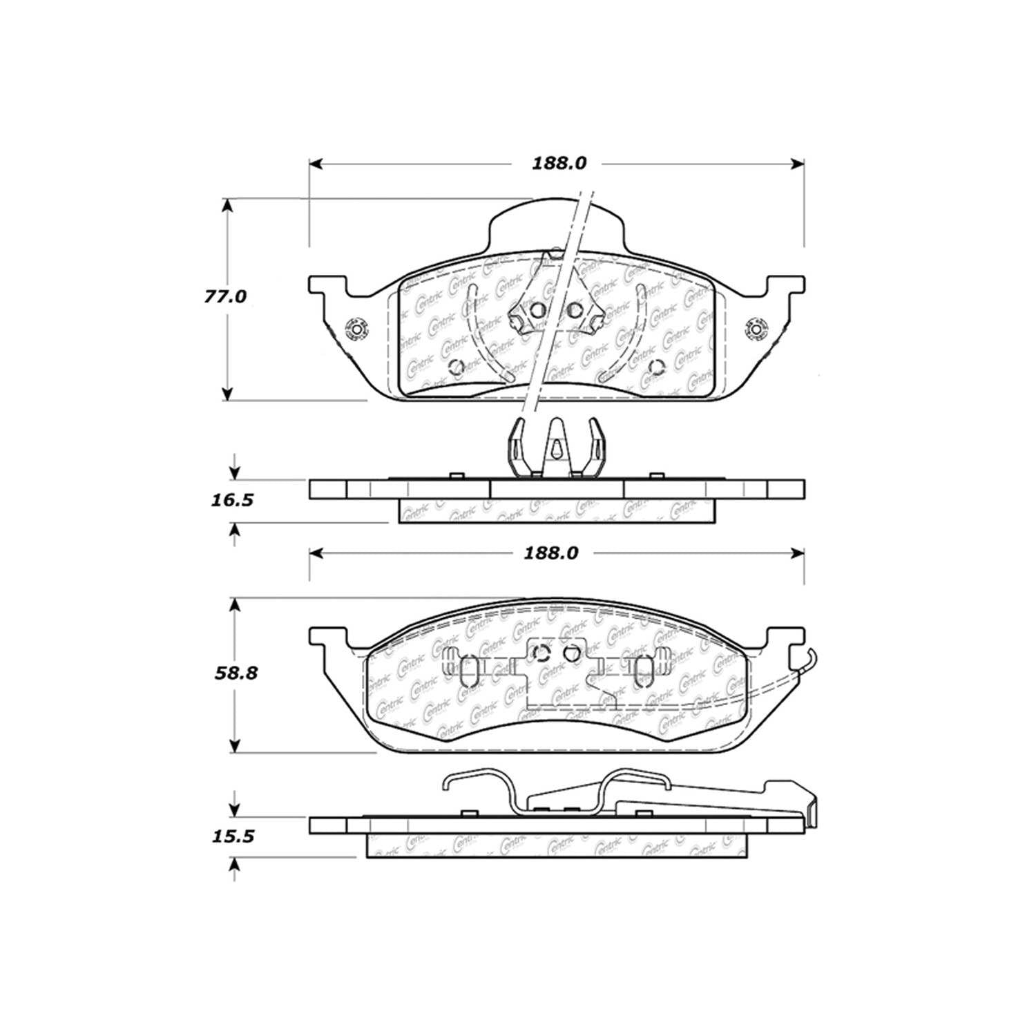 centric parts premium semi-metallic brake pads with shims and hardware  frsport 300.07600