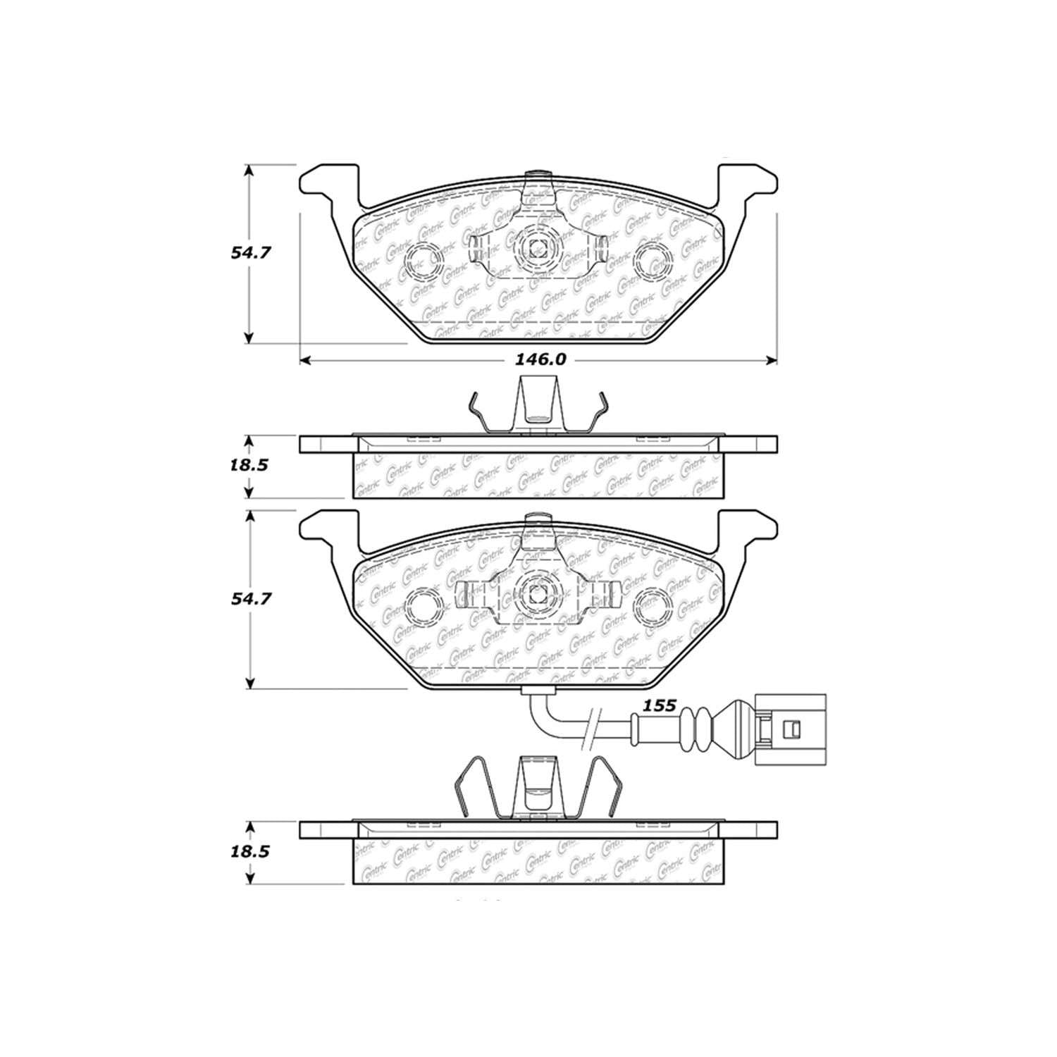 centric parts premium semi-metallic brake pads with shims and hardware  frsport 300.07681