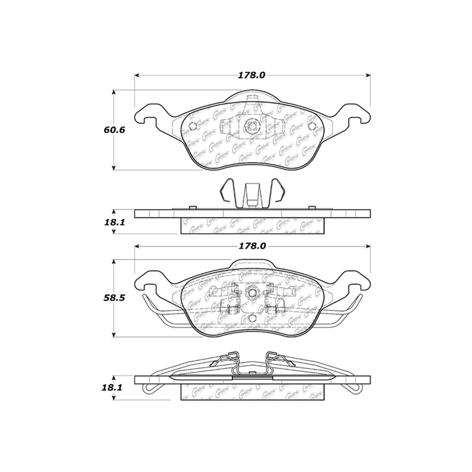 centric parts premium semi-metallic brake pads with shims and hardware  frsport 300.08160