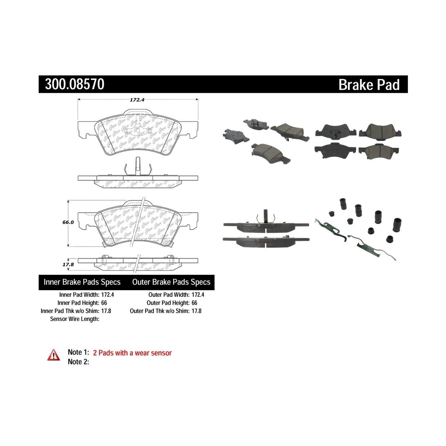 centric parts premium semi-metallic brake pads with shims and hardware  frsport 300.08570