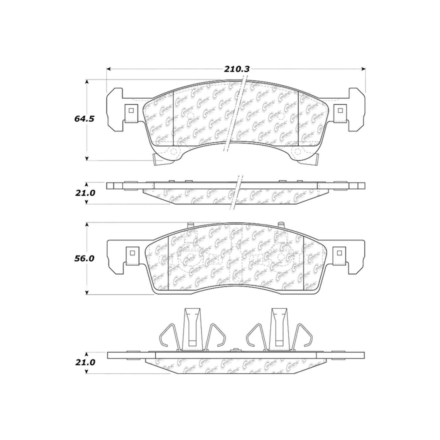 centric parts premium semi-metallic brake pads with shims and hardware  frsport 300.09340