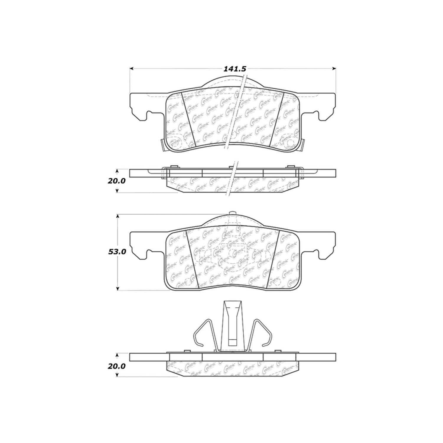 centric parts premium semi-metallic brake pads with shims and hardware  frsport 300.09350