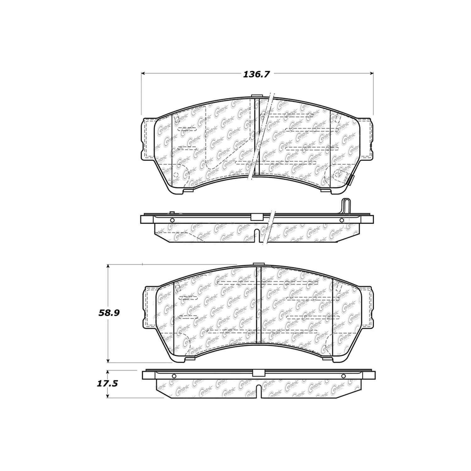 centric parts premium semi-metallic brake pads with shims and hardware  frsport 300.11640