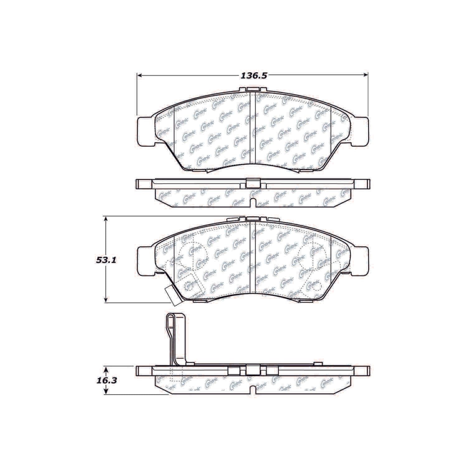 centric parts premium semi-metallic brake pads with shims and hardware  frsport 300.11950