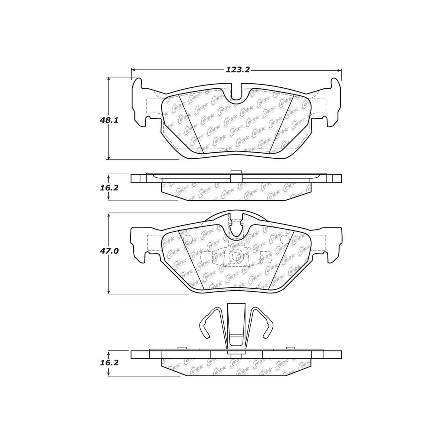 centric parts premium semi-metallic brake pads with shims and hardware  frsport 300.12670