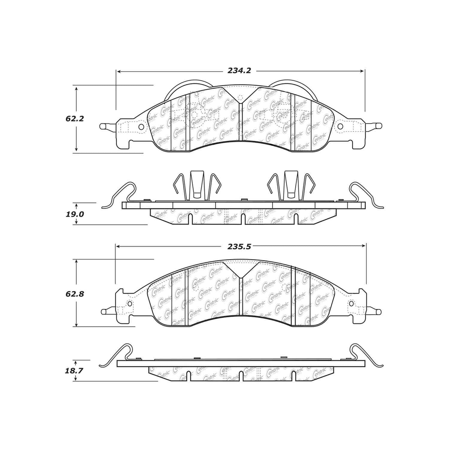 centric parts premium semi-metallic brake pads with shims and hardware  frsport 300.12780