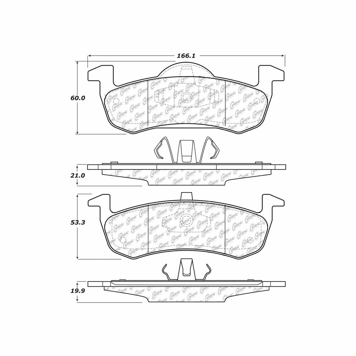 centric parts premium semi-metallic brake pads with shims and hardware  frsport 300.12790