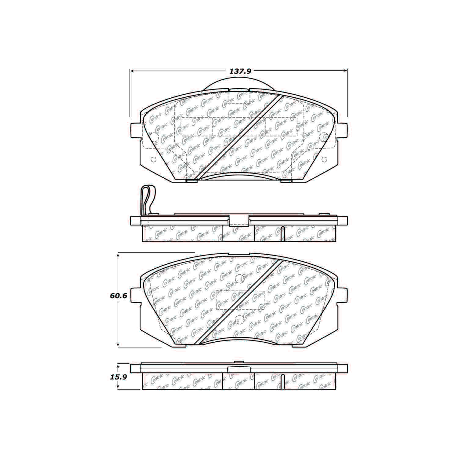 centric parts premium semi-metallic brake pads with shims and hardware  frsport 300.12950