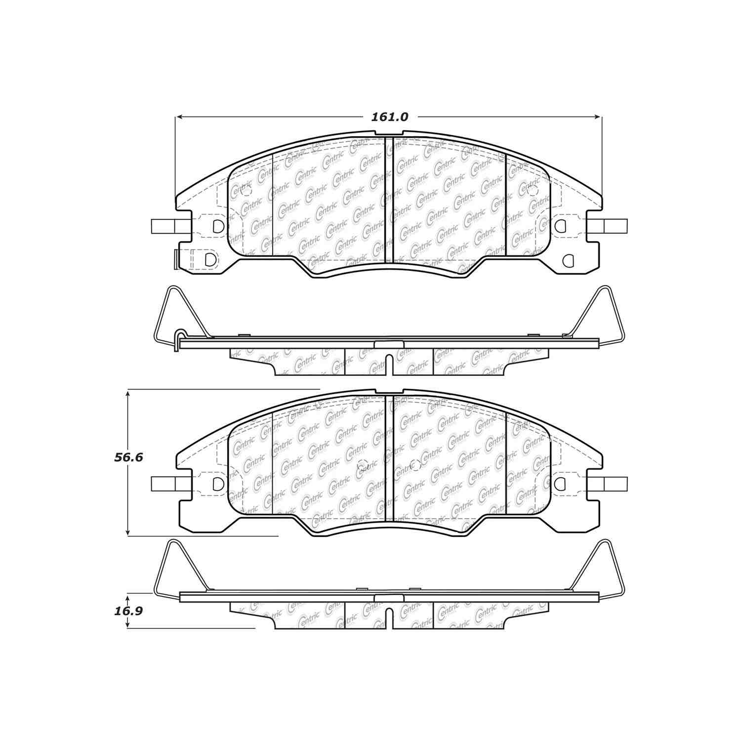 centric parts premium semi-metallic brake pads with shims and hardware  frsport 300.13390