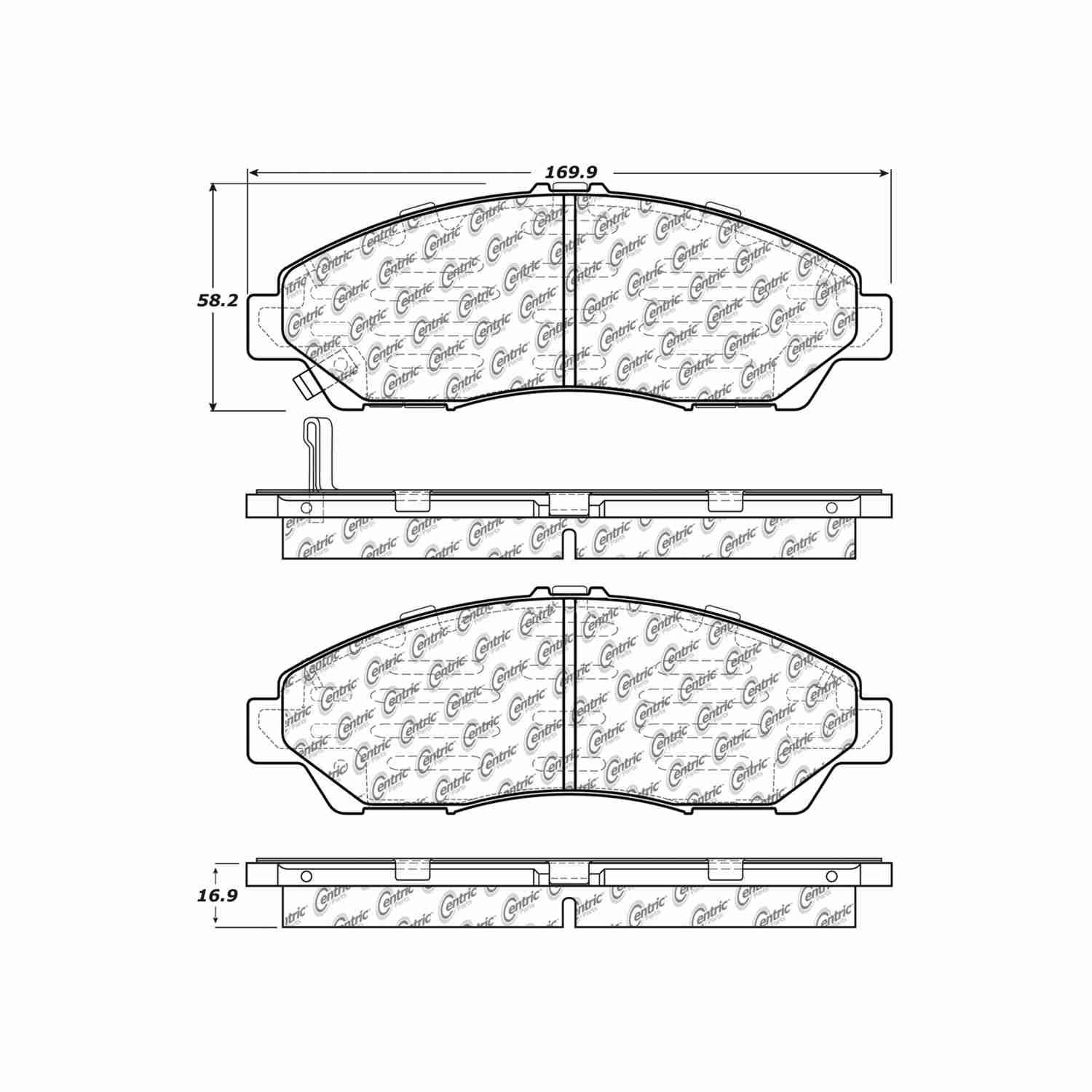 centric parts premium semi-metallic brake pads with shims and hardware  frsport 300.13780