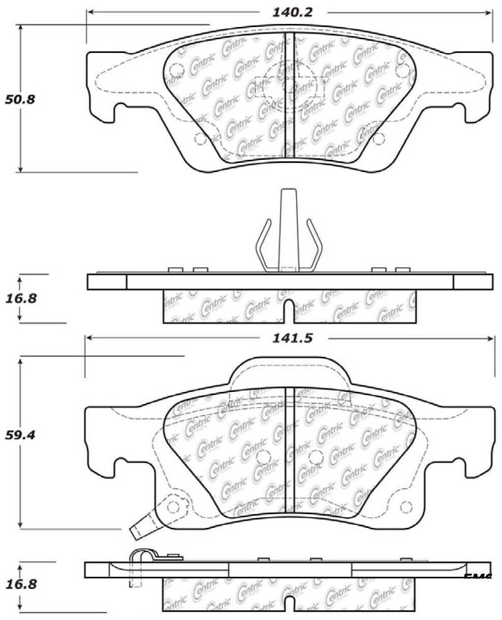 StopTech Premium Semi-Metallic Brake Pads with Shims and Hardware  top view frsport 300.14980