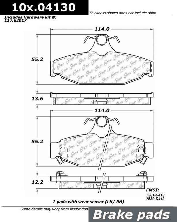 Stoptech Centric Centric Premium Ceramic Brake Pads 301.04130