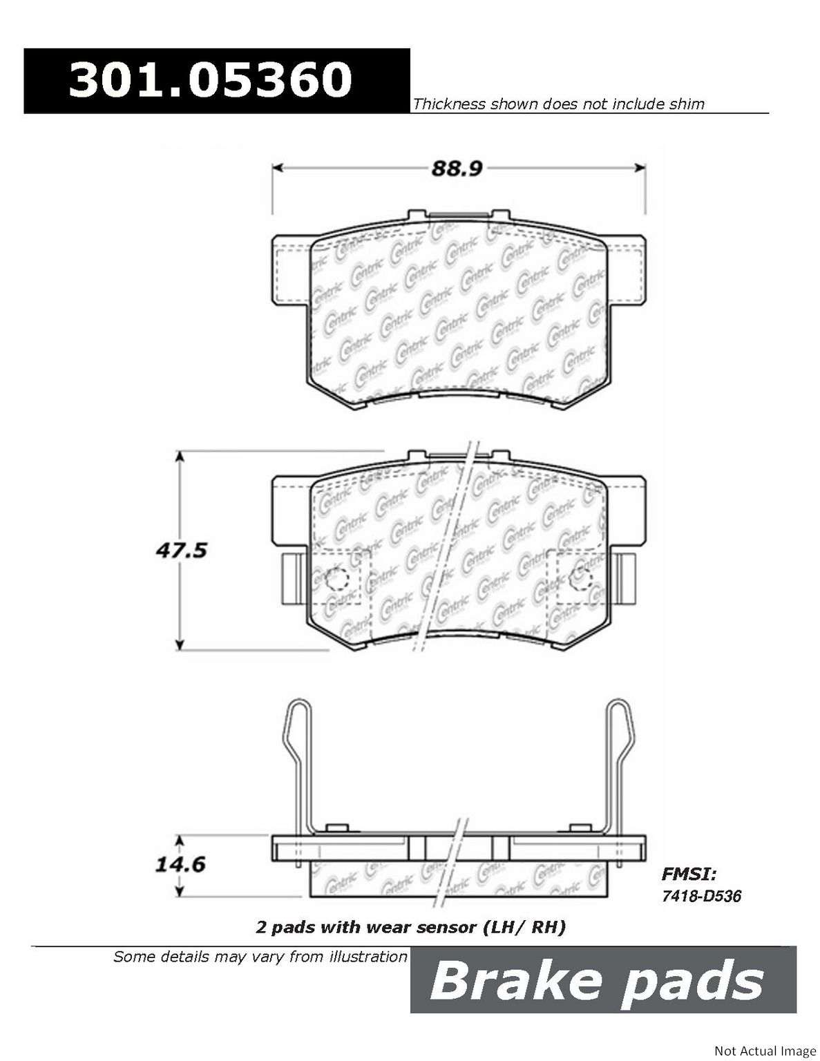 Stoptech Centric 08-10 Accord EX/EX-L / 01-03 Acura CL Rear Centric Premium Ceramic Brake Pads 301.05360