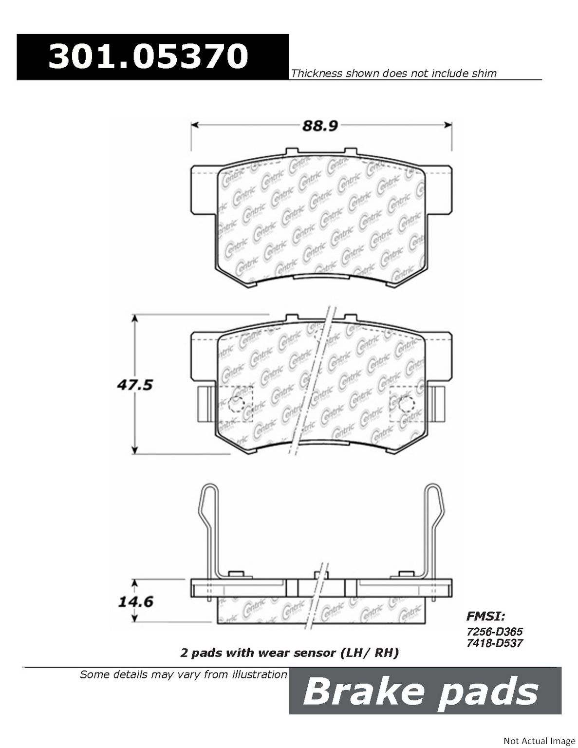 Stoptech Centric 02-06 Acura RSX & RSX-S Rear Centric Premium Ceramic Brake Pads 301.05370