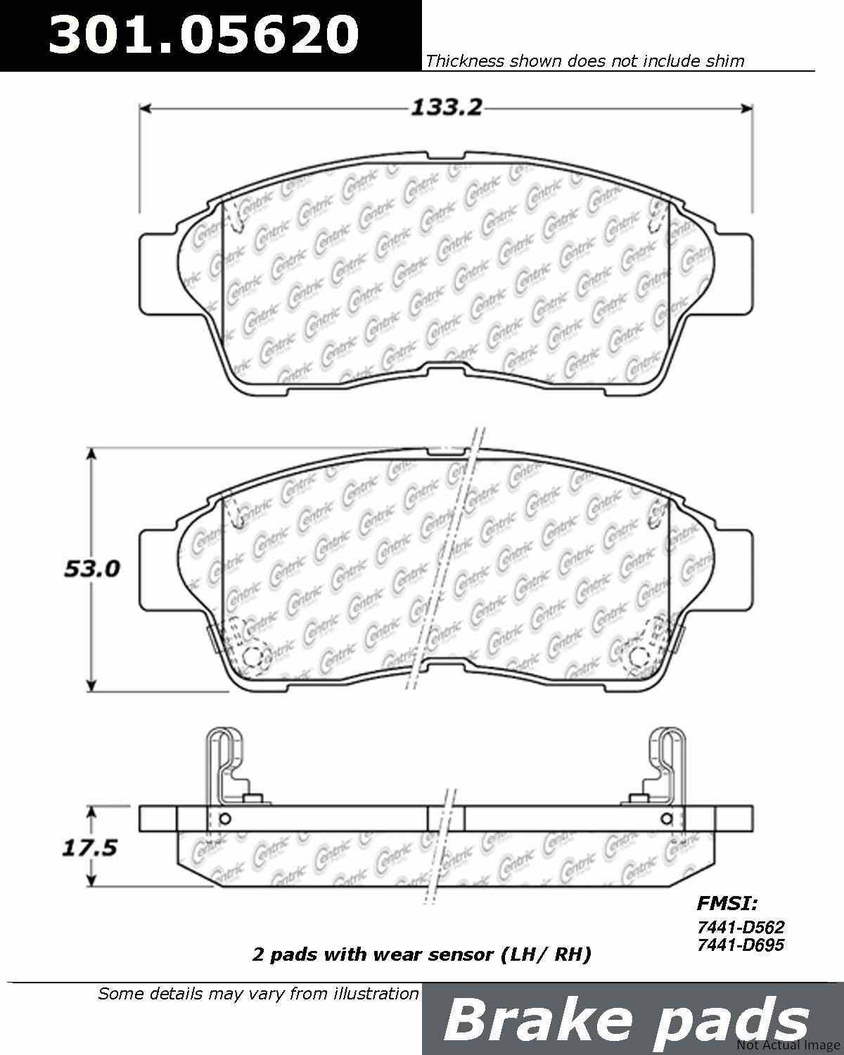 Stoptech Centric 92-01 Toyota Camry (4 cyl 255mm Fr Disc) Front Centric Premium Ceramic Brake Pads 301.05620