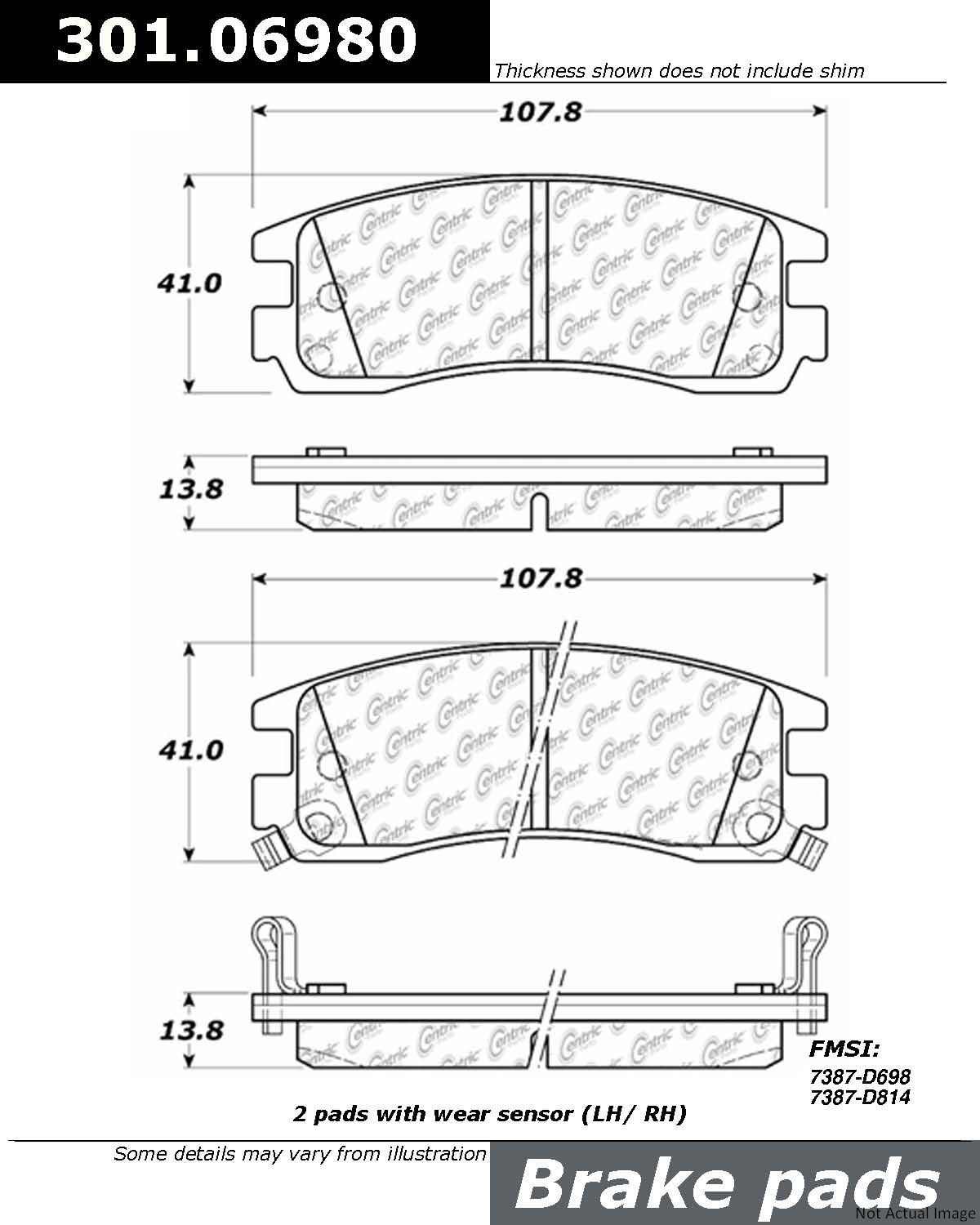 Stoptech Centric 99-10 Chevrolet Impala / 00-07 Monte Carlo Rear Centric Premium Ceramic Brake Pads 301.06980