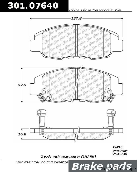 Stoptech Centric 98-02 Honda Accord (4 Cyl) / 96-09 Civic EX Front Centric Premium Ceramic Brake Pads 301.07640