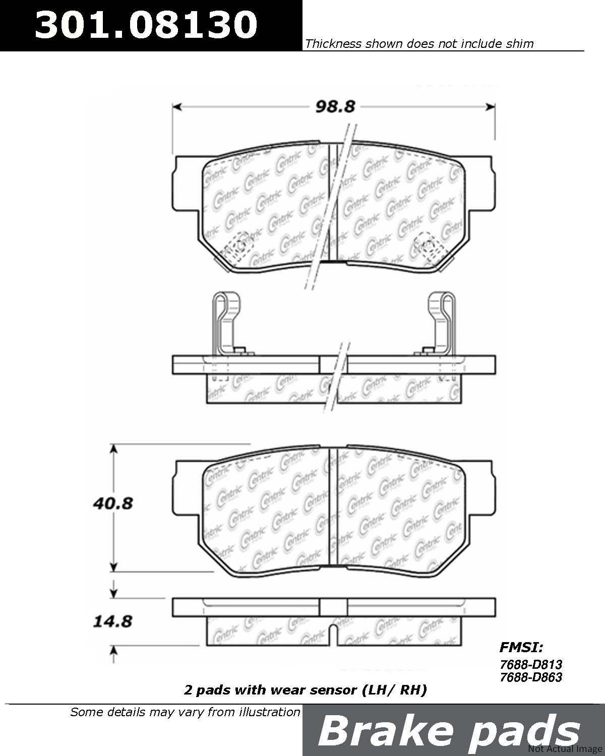 Stoptech Centric 06-09 Hyundai Azera / 7/00-06 Santa Fe Rear Centric Premium Ceramic Brake Pads 301.08130