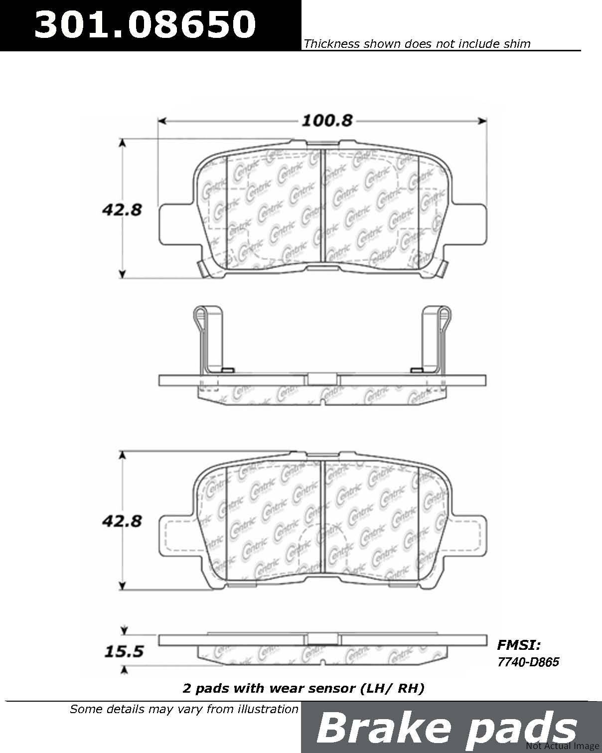 Stoptech Centric 01-06 Acura MDX / 02-04 Honda Odyssey Rear Centric Premium Ceramic Brake Pads 301.08650