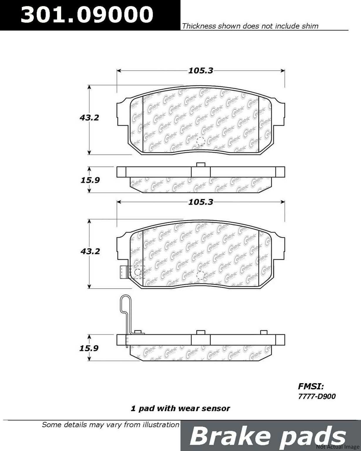 Stoptech Centric Centric Premium Ceramic Brake Pads 301.09000