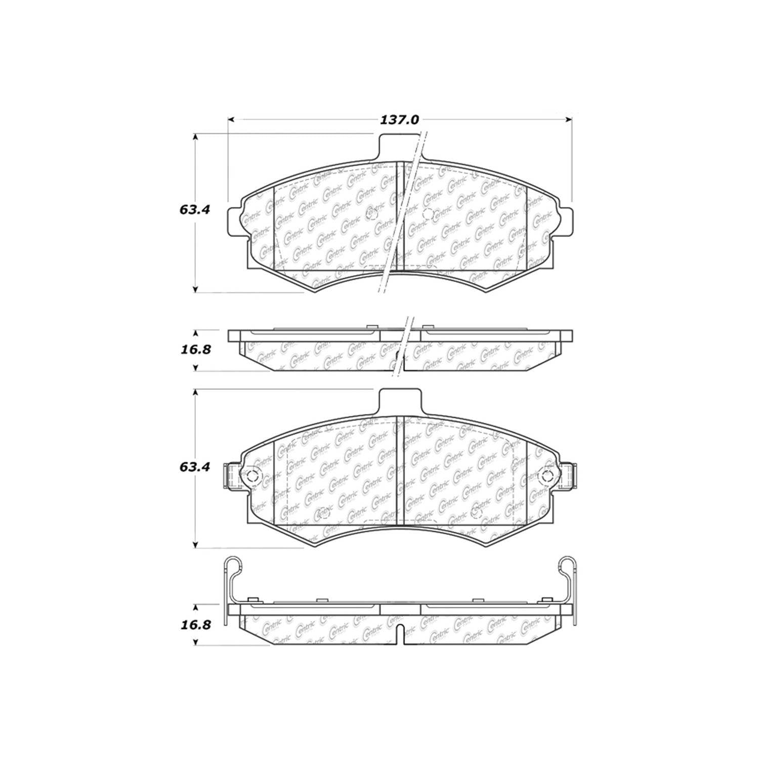 centric parts premium ceramic brake pads with shims and hardware  frsport 301.09410