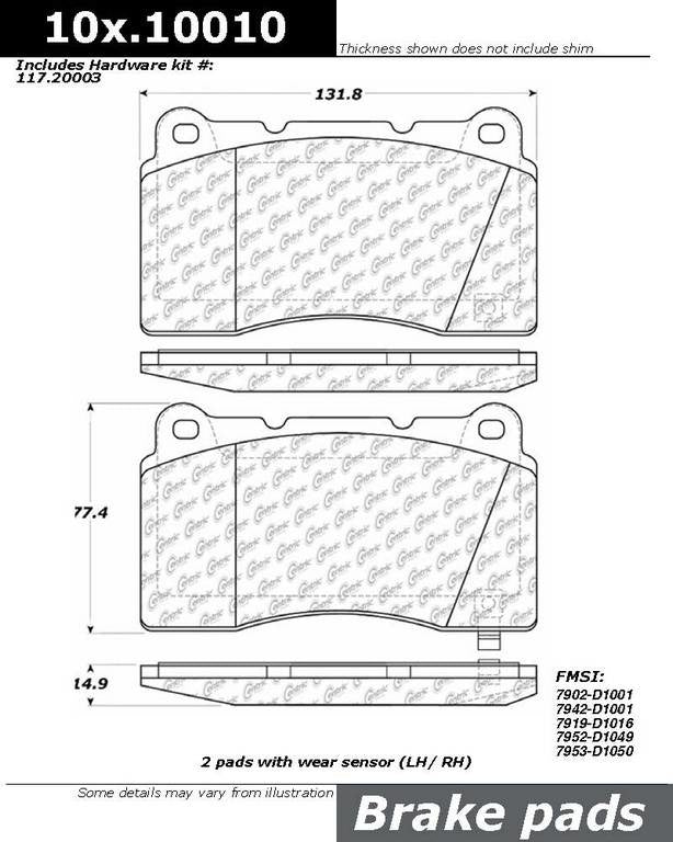 Stoptech Centric Centric Premium Ceramic Brake Pads 301.10010