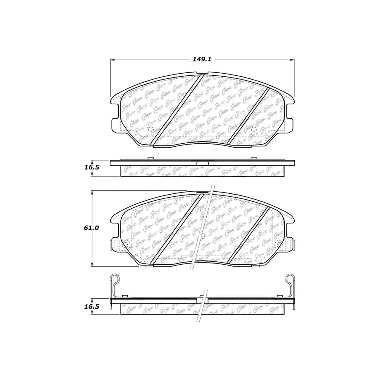 centric parts premium ceramic brake pads with shims and hardware  frsport 301.10130