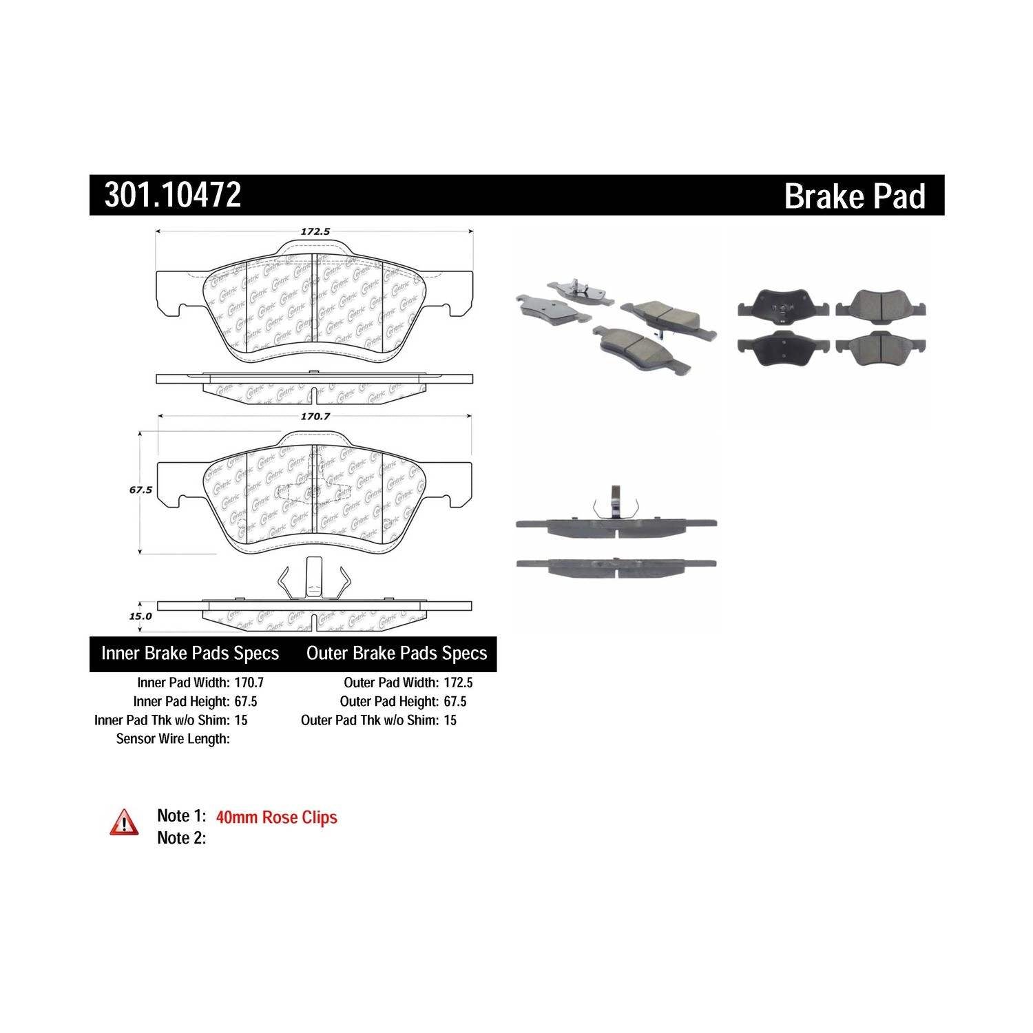 centric parts premium ceramic brake pads with shims and hardware  frsport 301.10472