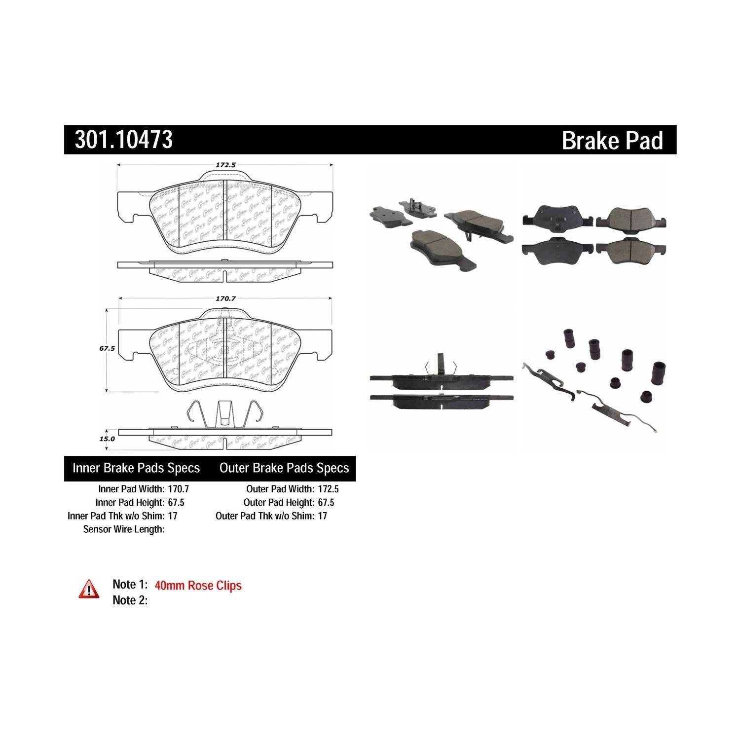 centric parts premium ceramic brake pads with shims and hardware  frsport 301.10473